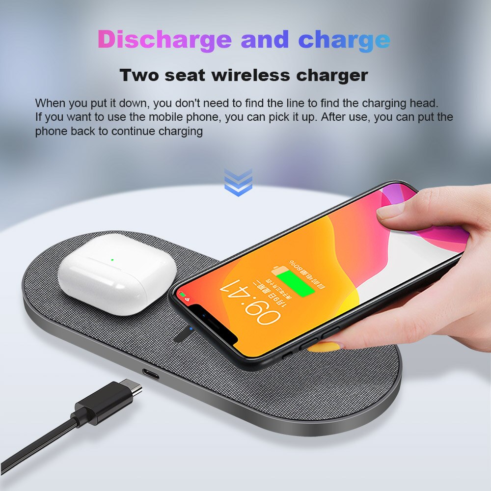 20w rápida estação de carregamento sem fio para samsung s20 s10 dupla 10w 2 em 1 carregador sem fio almofada para iphone 11 xs xr x 8 airpods pro