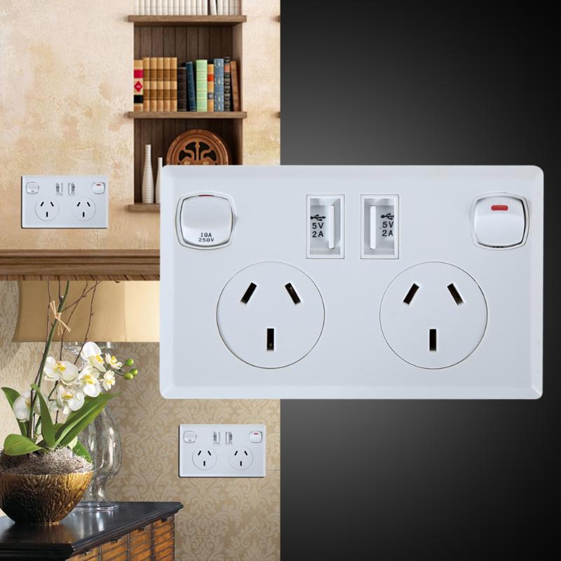 1PCS 11.9x7.8x3.5CM Double USB Australian AU Plug White Brand Wall Socket Home Power Point Supply Plate Safe Stable