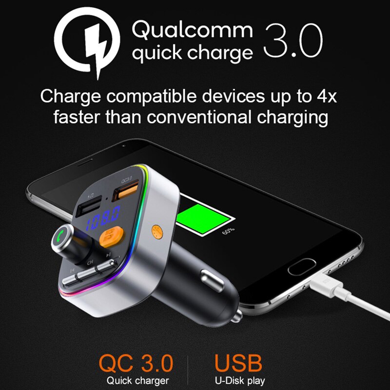 Cden Bluetooth 5.0 Aux Ontvanger Auto MP3 Speler Fm-zender Dual Usb Autolader Usb Flash Drive/Tf Card lossless Muziek Spelen