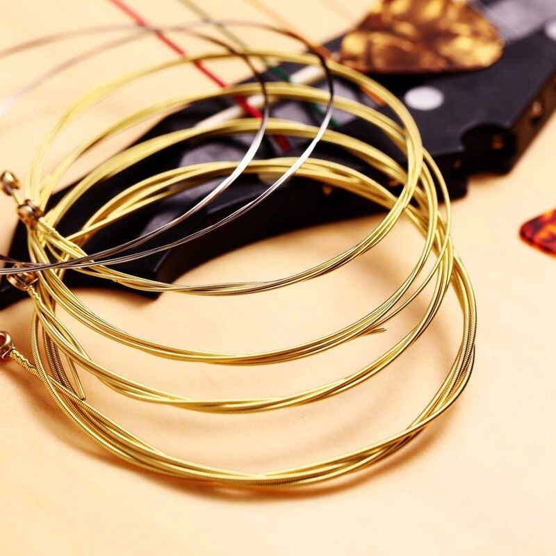 Acoustic Guitar Strings Replacement Steel Guitar Strings with 9 Pieces Celluloid Guitar Picks