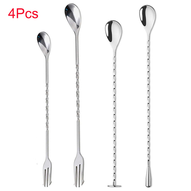 UPORS-Conjunto de vajilla de cóctel de acero inoxidable, palos de cóctel clásicos + cuchara de Bar, accesorios para cóctel, herramientas de Bar de 8 pulgadas: Spoon set