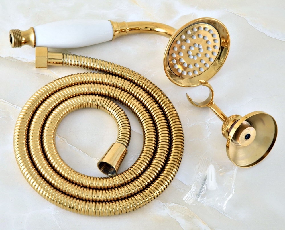 Gold Color Brass Hand Held Shower Head Wall Holder Grandado