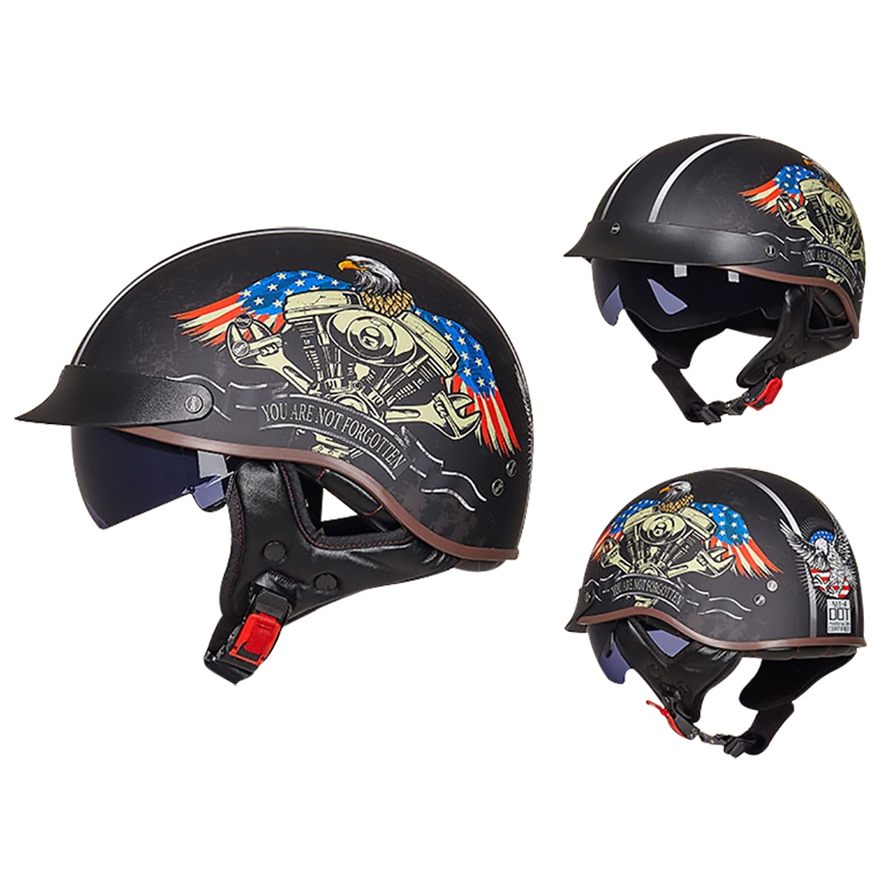 Retro Helmets For Motorcycle Capacete De Moto Helmet Vintage Street Touring Scooter Half Helmet Built In Visor DOT Certification