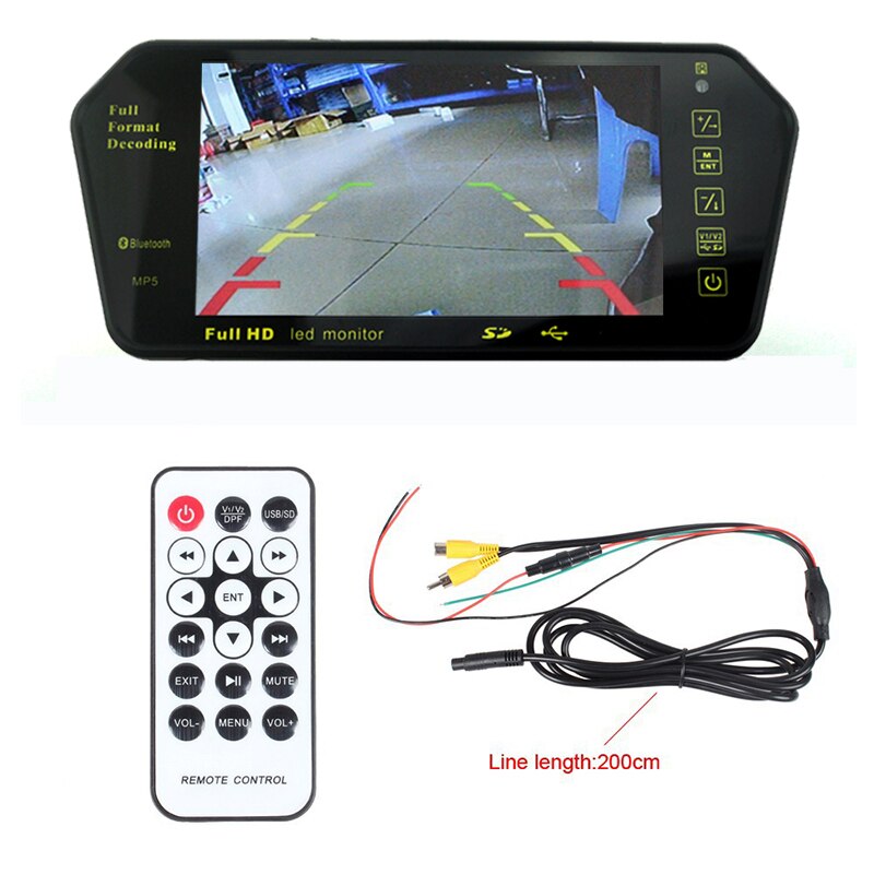 Cámara de visión trasera para coche, Monitor de espejo automático, HD, 7 pulgadas, alta resolución, TFT, bluetooth, reproductor MP5, USB, ,