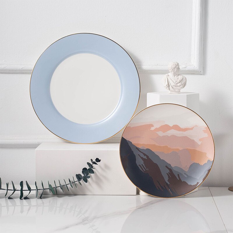 Tableware Ceramic Dinner Plate Set Dish 8 Inch Porcelain Cute Dessert Plate Dinnerware Mountain Ornaments Frosted Matte Plate