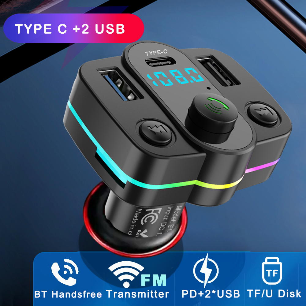Bluetooth FM Transmitter Car MP3 Player Dual USB Type C Car Charge & Call Hands-Free for Safe Car Auido Receiver