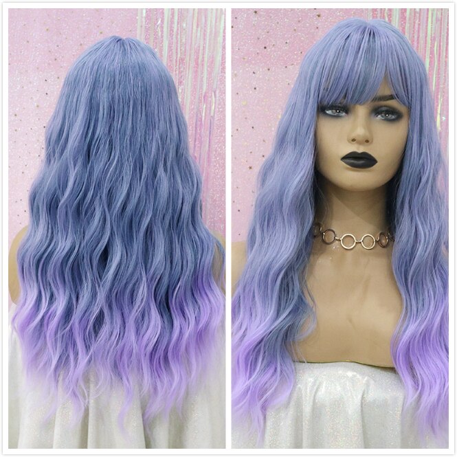 ALAN EATON Long Wavy Women Wigs High Temperature Fiber Synthetic Wigs Long Hair Cosplay Wigs Pink Wig with Bangs Lolita Cosplay: lc194-2