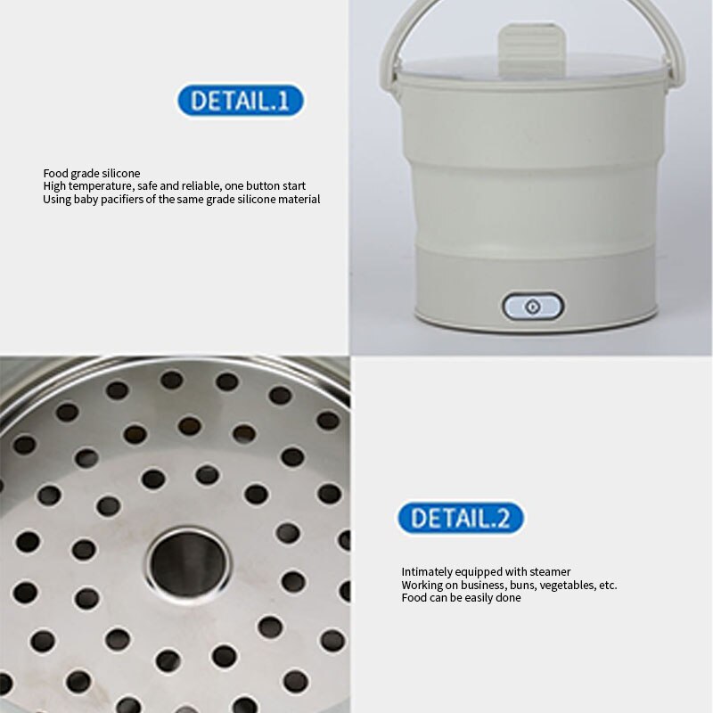 Folding Electric Skillet Kettle Heated Food Container Heated Lunch Box Cooker Portable Pot Cooking Tea