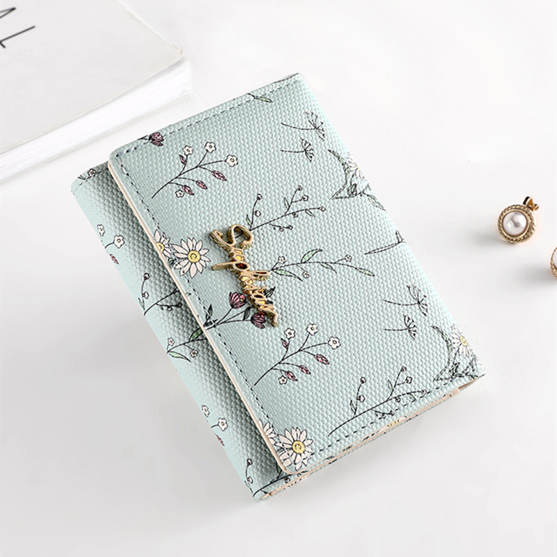 Women Wallets PU Leather Female Coin Purse Flower Printed Multi-Cards Holder Lady Short Slim Wallet Zipper Hasp: Brown