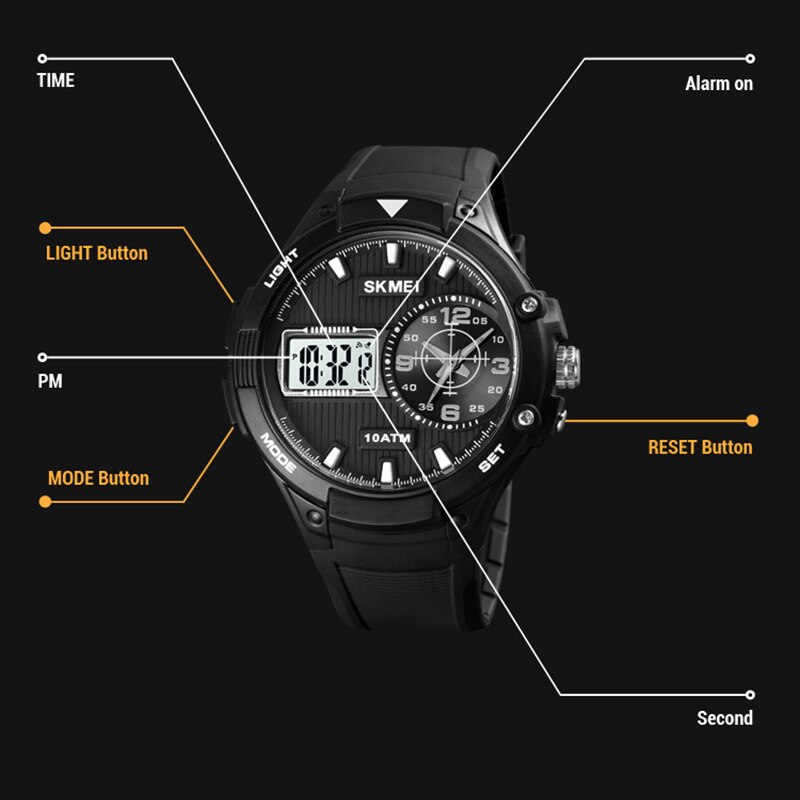 SKMEI movimento digitale al quarzo doppio Dispaly orologio da uomo orologio militare 3 volte conto alla rovescia orologi sportivi maschili Relogio Masculino