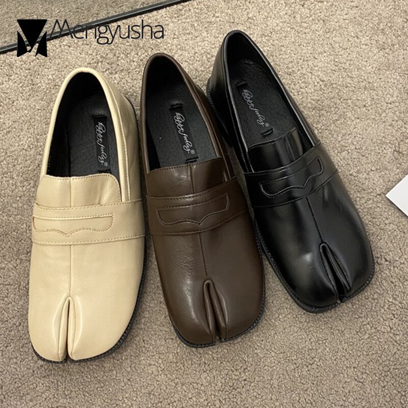 Dames flats met gespleten neus, dikke hakken, derbyschoenen, dames oxfords, zachte onderkant, tabi ninia schoenen voor dames, ondiepe instappers