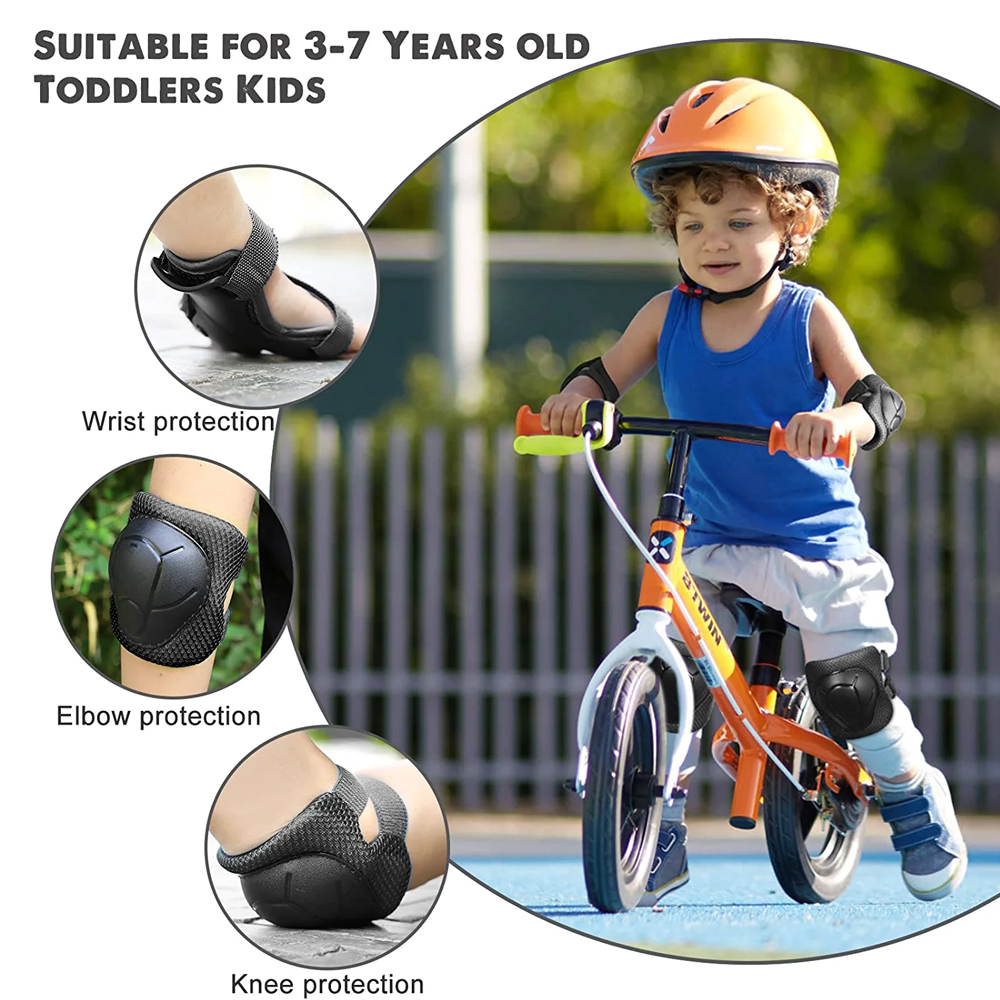 Rodilleras para niños, coderas para niños de 3 a 7 años, conjunto de seguridad de equipo protector 6 en 1 con protector de muñeca para patinaje y ciclismo,