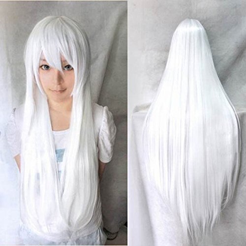 QQXCAIW Long Straight Cosplay Wig Women Costume Party Black Red Ombre Heat Resistant Synthetic Hair Wigs: white
