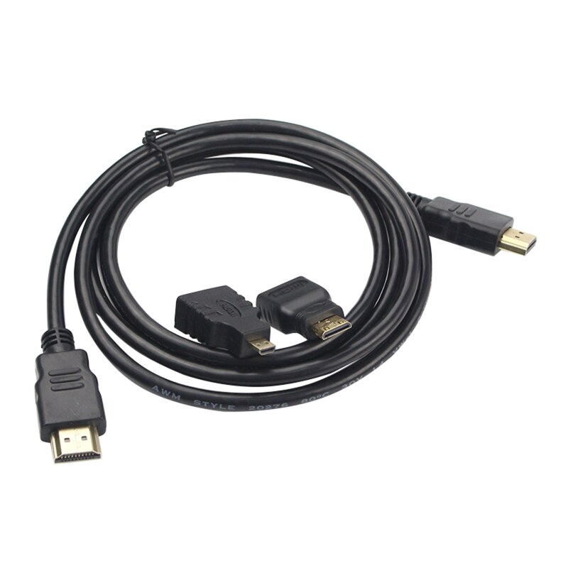 Micro Mini HDMI-compatible to HDMI-compatible Cable Male to Male 3in1 Cord 150cm for Camera Monitor Projector