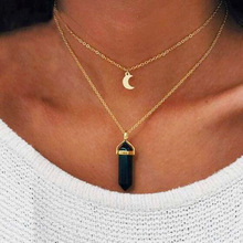 Bohemen Zeshoekige Kolom Quartz Moon Choker Ketting Natuursteen Bullet Crystal Hanger Ketting Voor Vrouwen Sieraden