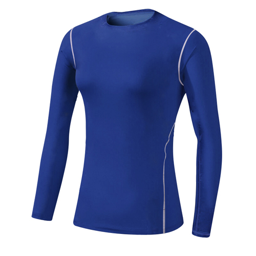 Camiseta deportiva de Fitness de capa Base de secado rápido para mujer, Top de manga larga para gimnasio, camiseta para correr para mujer, ropa de entrenamiento de tren, camisa de Yoga blanca: L / Azul