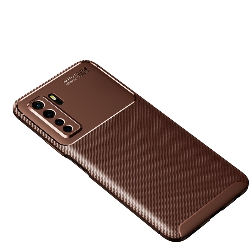 For Huawei P40 Lite 5G Case Anti-Knock Silicone Carbon Fiber Cover For Huawei P40 Lite 5G Phone Case Huawei P40 Lite 5G Shell: Brown