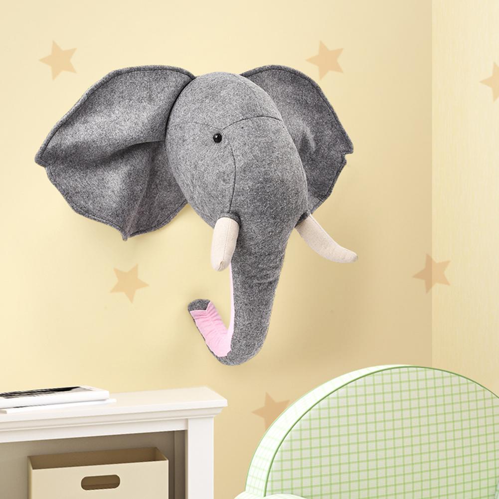 Interessante cartone animato 3D testa di elefante design peluche a parete per arredamento telecamera da letto per bambini eco amichevole
