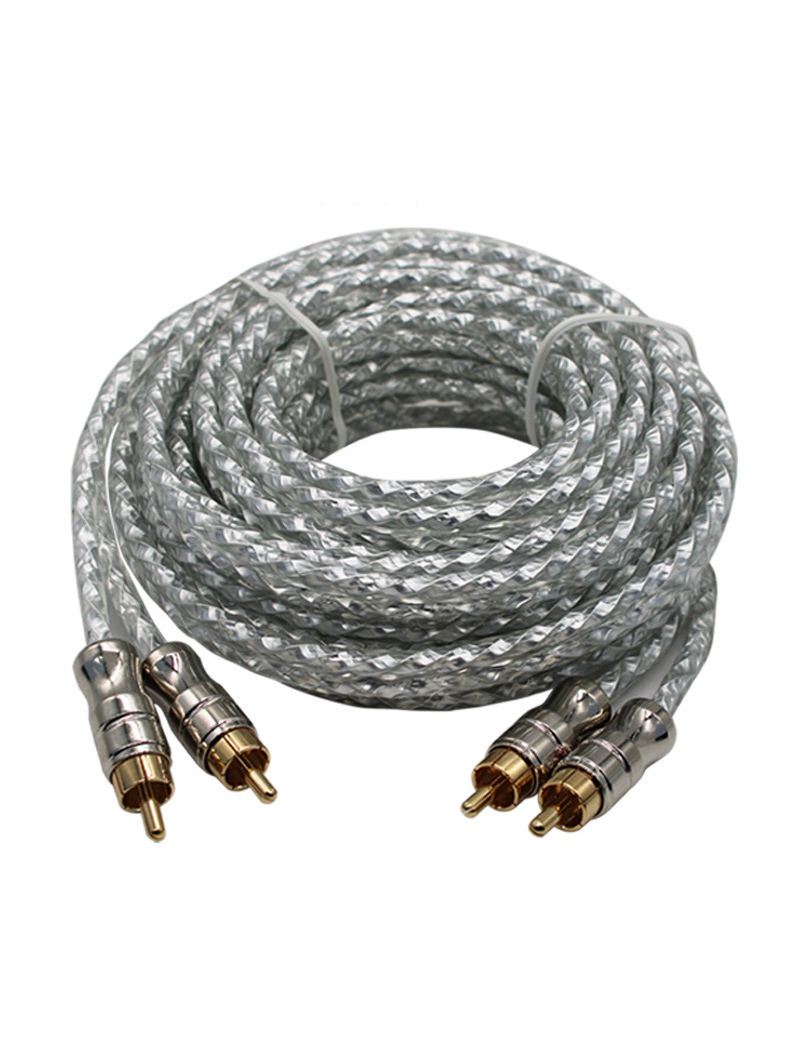 Cable de Audio para coche, Cable de señal de cabeza de Metal de cobre puro, altavoz de Audio estéreo, amplificador de Cable, instalación de subwoofer RCA, cableado secundario: Gris