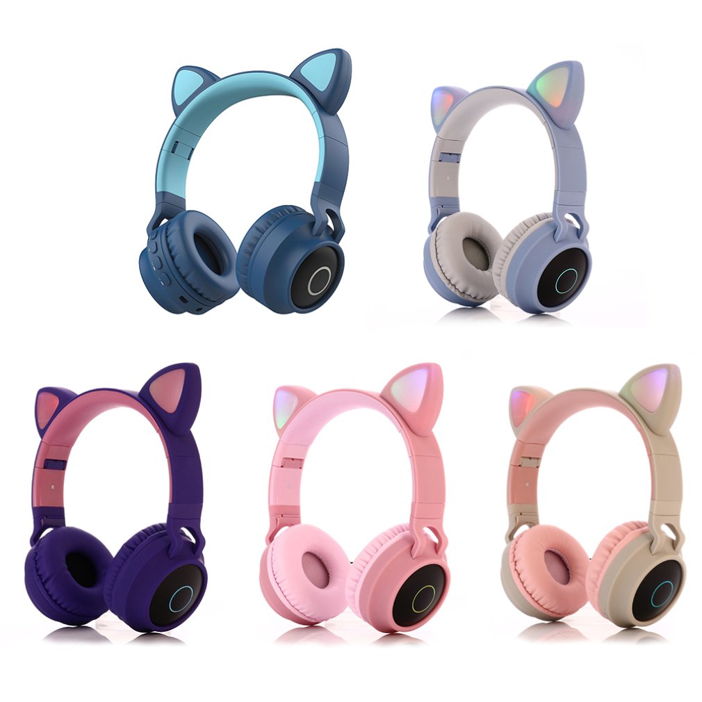 Casque d'oreille de chat mignon casque sans fil casque 5.0 basse pliable stéréo casque de jeu pour téléphone portable