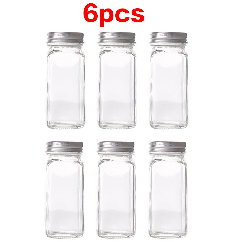 Seasoning Bottle Square Glass Seasoning Bottle Complementary Food Bottled Barbecue Jar Various Lids 120g Canister Set Kitchen: 6