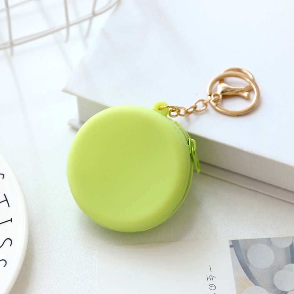 Kawaii Coin Purse Silicone Wallet Headset Bag Cartoon Animal Round Change Pouch Bag Keychain Lovely Cute Kid: green-G