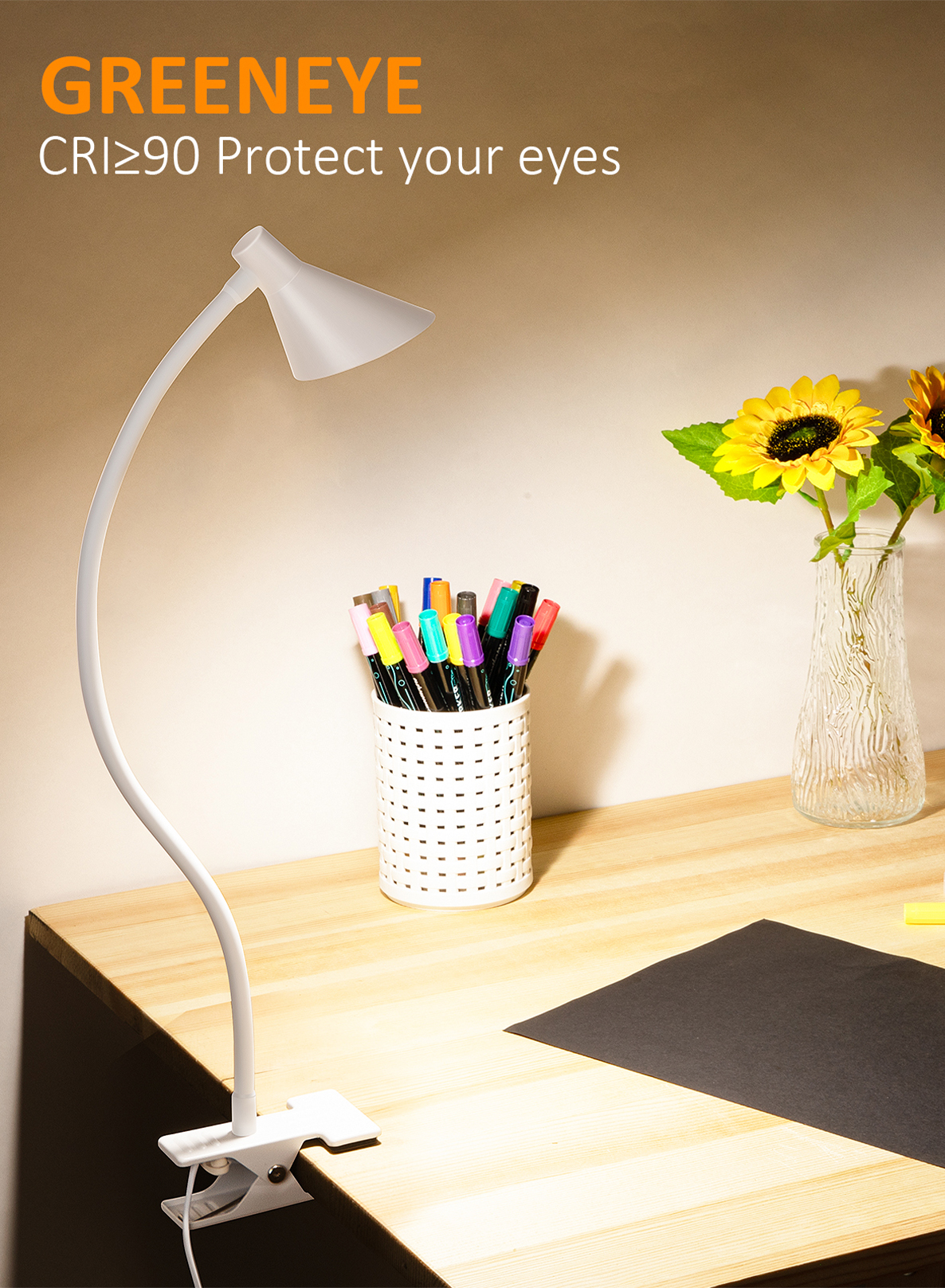 Leeslamp, USB-klemlamp voor kinderen die's nachts boek lezen, kleine LED-bureaulamp met verstelbare zwanenhalsclip