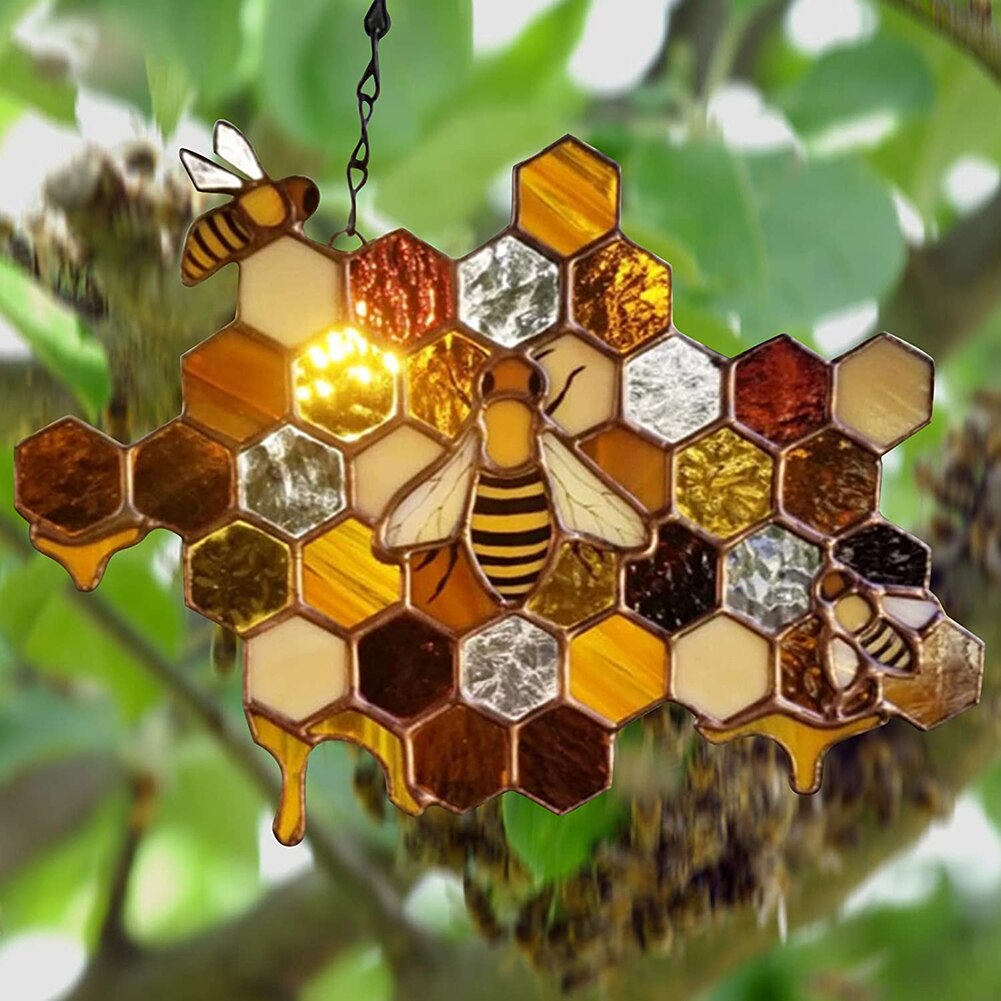 Wasp Bee Pendant Handmade Mosaic Honeycomb Honey Bee Hanging Art Crafts Garden Window Decorations Mothers Day