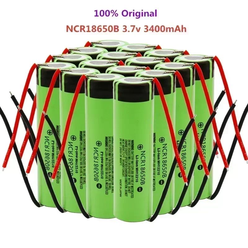 18650 battery 3400mAh 3.7V lithium battery NCR18650B 3400mah suitable for flashlight battery+DIY wire assembly