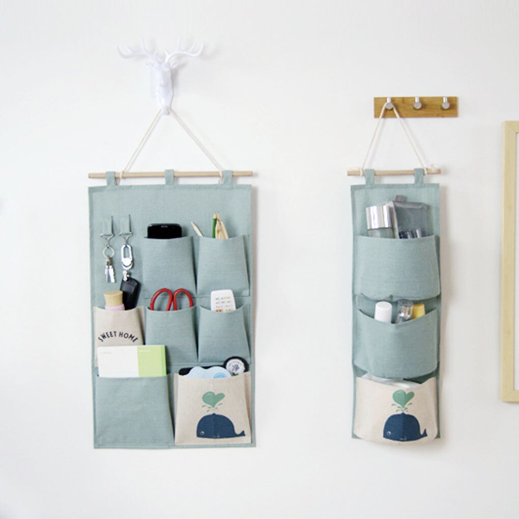 7 Pockets Hanging Bag Cotton Linen Wall Door Closet Hanging Storage Organizer for Room Bathroom