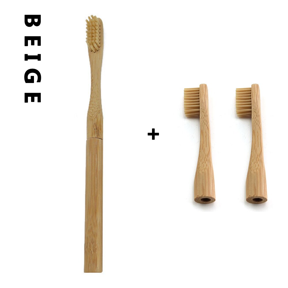 Bamboo Toothbrush with Plug-in Replacement Brush Heads Change Head ToothBush Teeth Care Cleaning Brushes for Travel Living Bath: 1pcs Beige 2 Head