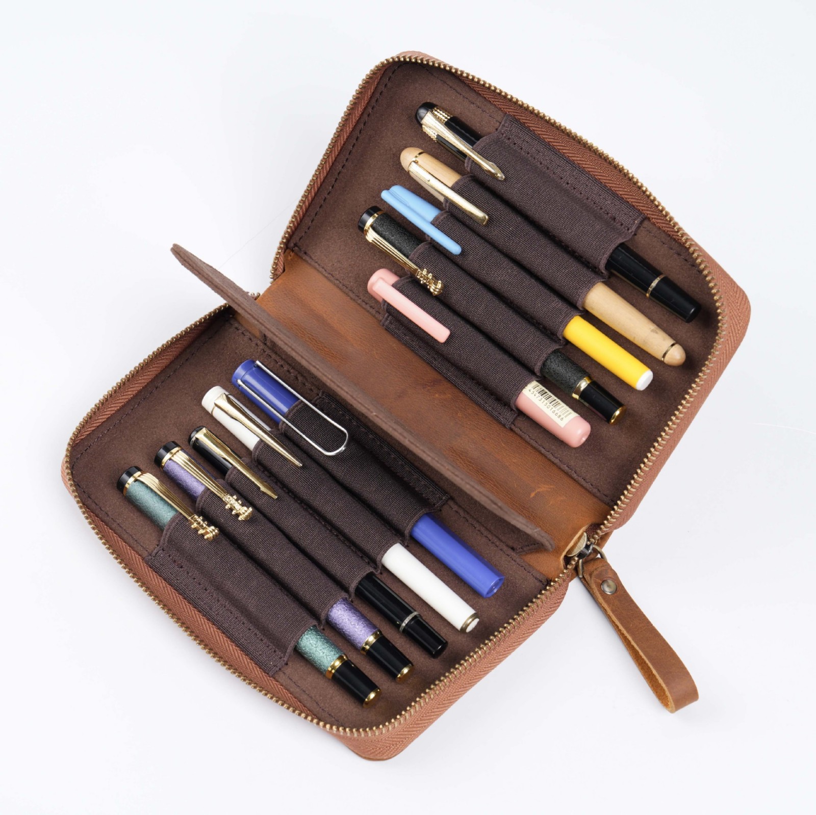 etui na długopisy i pióra wieczne z prawdziwej skóry z przegródkami, duża pojemna torba na długopisy i ołówki na 10 długopisów, dla uczniów, na artykuły papiernicze.