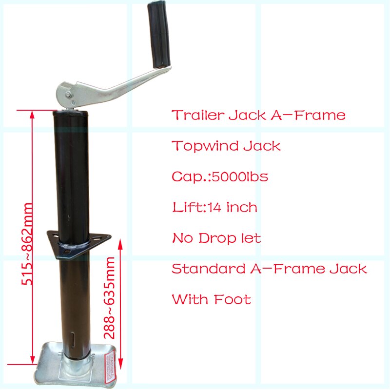 Round A-Frame topwind trailer jack 5000lbs capacity 14.5" with footplate top wind lift boat RV trailer,trailer parts