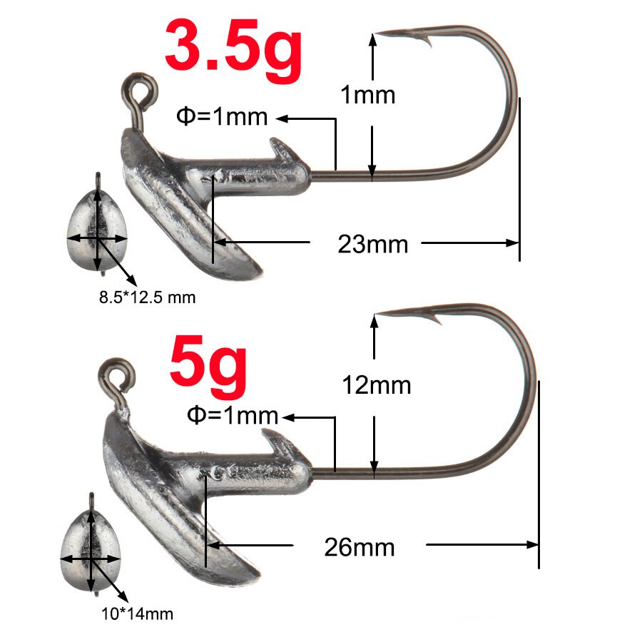 Hameçon tête de plomb pour leurre souple, accessoire de pêche, 3.5g 5g 7g 10g 14g, 5 pièces