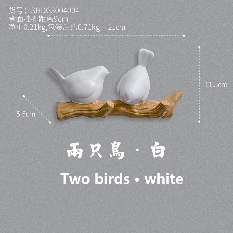 Muur Hanger Zonder Gat Kamer Accessoires Home Decoratie Vogels Decor Houten Hanger Kleding Winkel Decoratie Paskamer Haak: white-2 birds