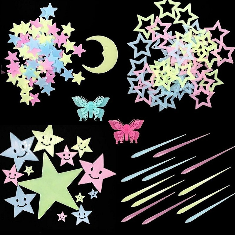 100Pcs 3D Glow Stickers Luminous stars Baby Bedroo... - Vicedeal
