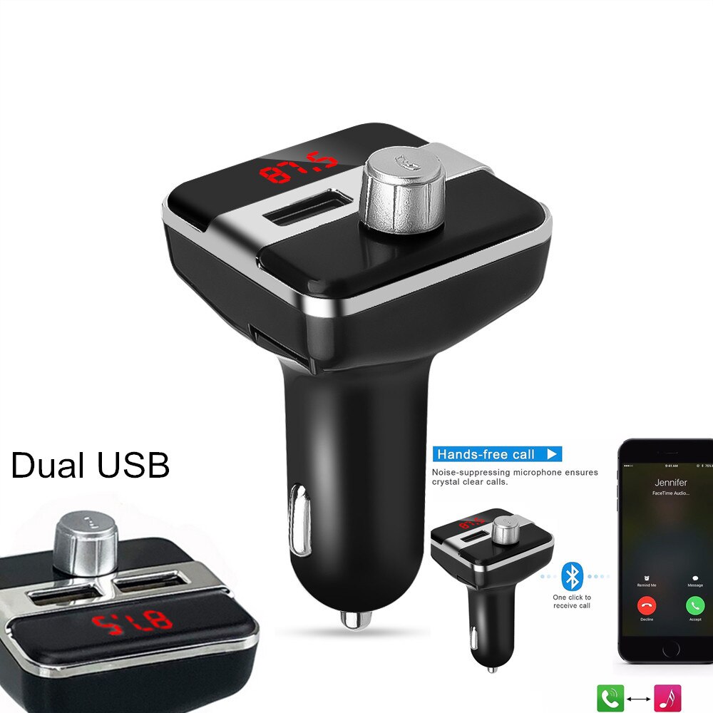 Draadloze Fm-zender Dual USB Car Charger Handsfree Auto MP3 Muziekspeler Bluetooth Carkit TF Card play 2.1A EDR 87.5-108MHz