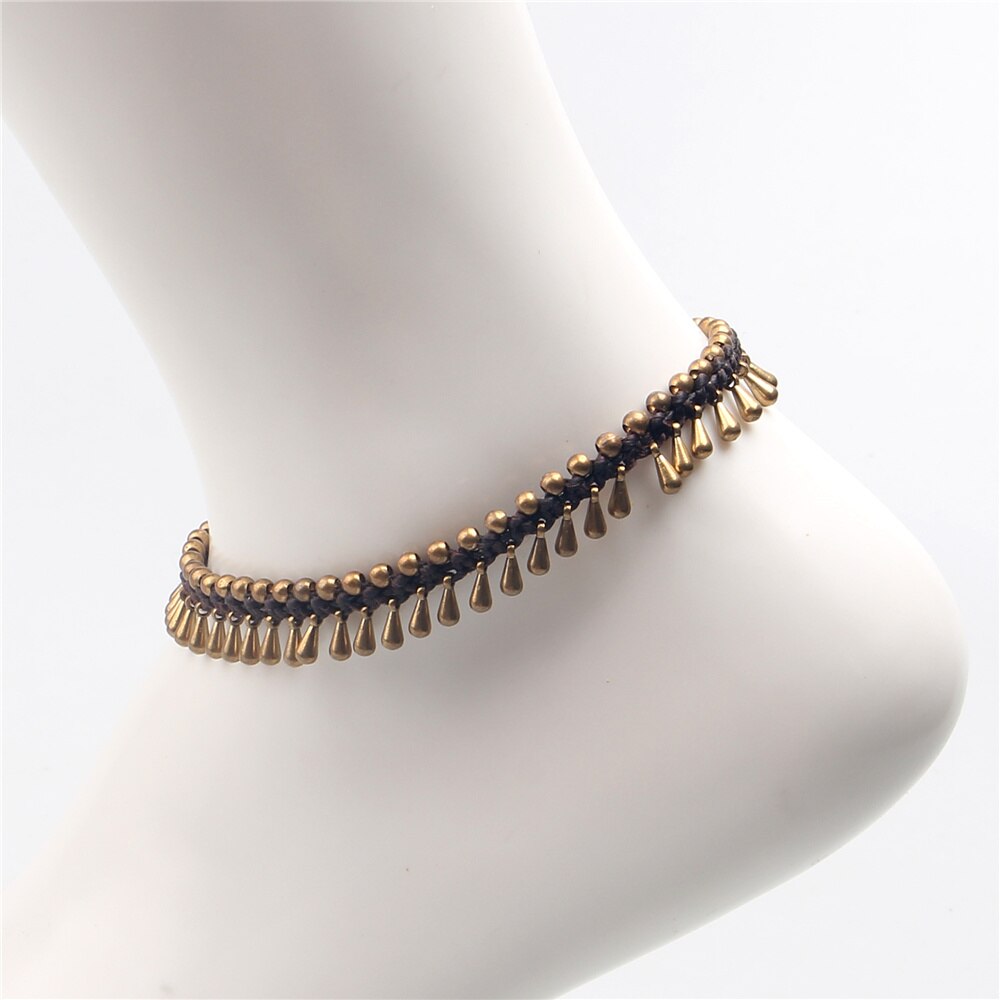 Handmade Anklets For Women Hand-Woven Water Shape Alloy Wax Rope Chain Bracelet Vintage Anklet Foot Chain On The Leg