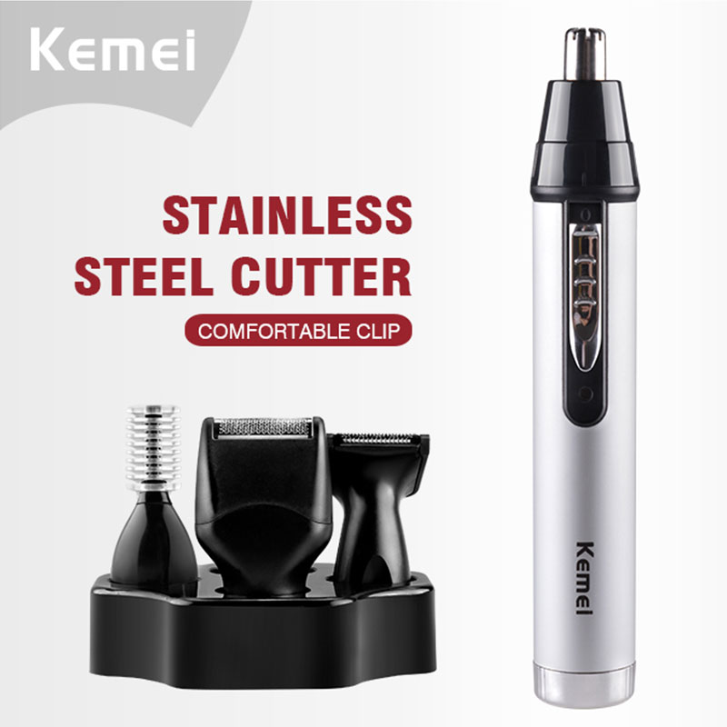 Kemei 6650 4 en 1, recortador de pelo recargable para nariz y orejas, Kit de aseo para hombres, recortador eléctrico de barba y cejas, microrecortador de nariz y orejas