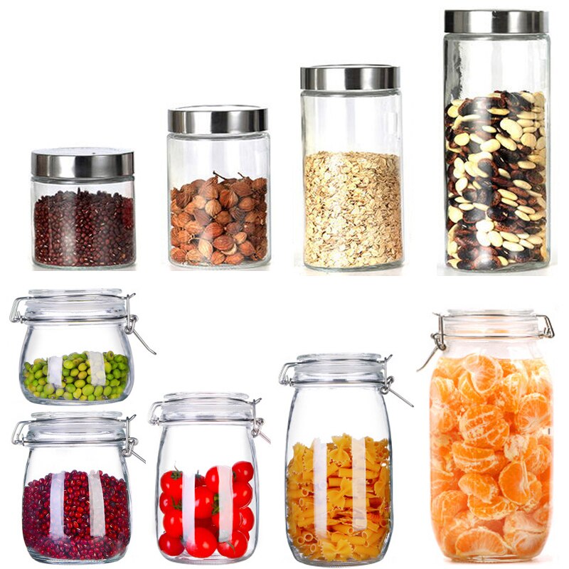 Oppbevaringsflasker i glass krukker med lokk stor kapasitet honninggodterikrukke kjøkkenbeholder forseglet med lokk glasskrukker hemmelig oppbevaring
