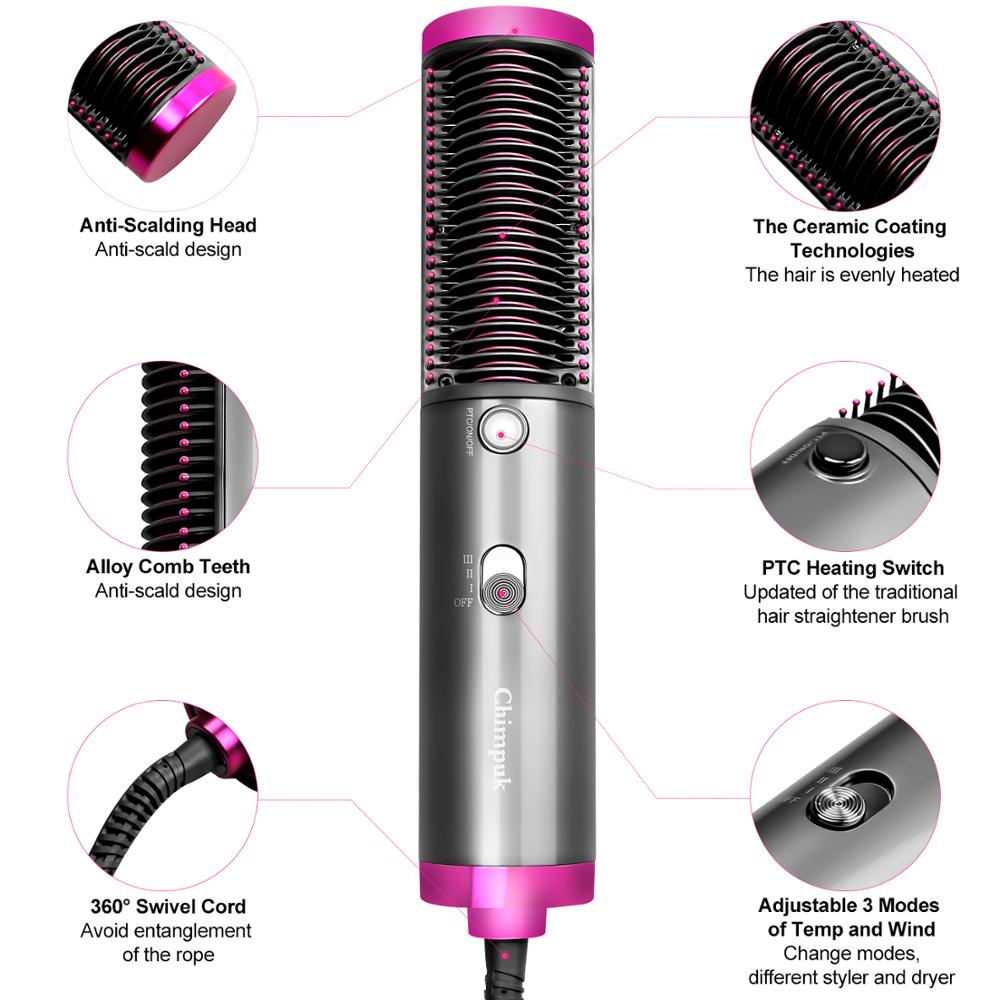 Air Hair Dryer Brush 3 in 1 Hair Blow Dryer Straightener Volumizer Negative Ion Styler Comb Kit for Wet Dry Hair