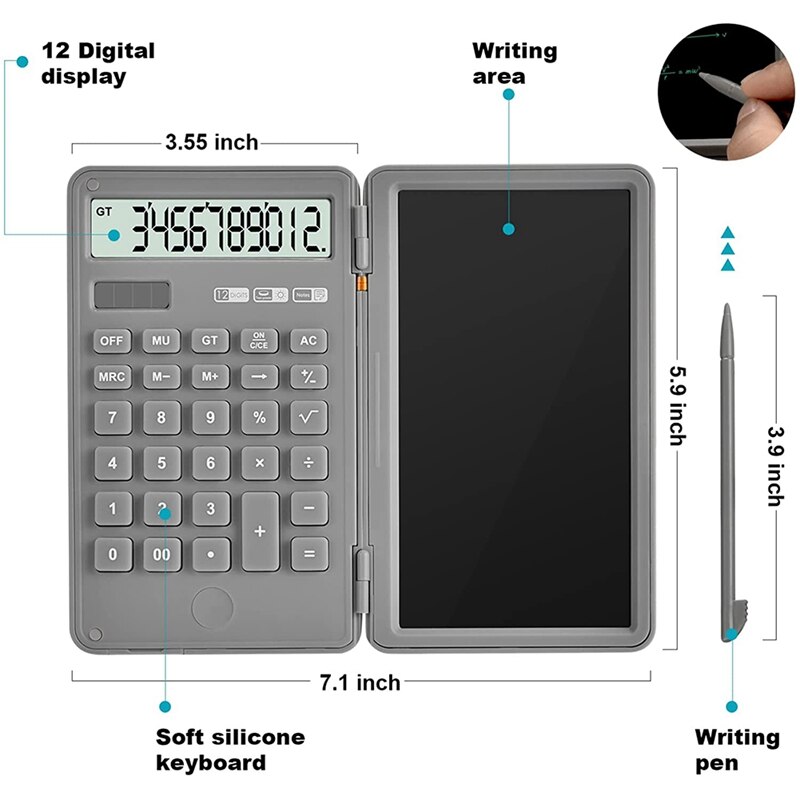 Scientific Calculator with Writing Tablet, 12-Digit Digital Desktop Calculator with Erasable Writing Board