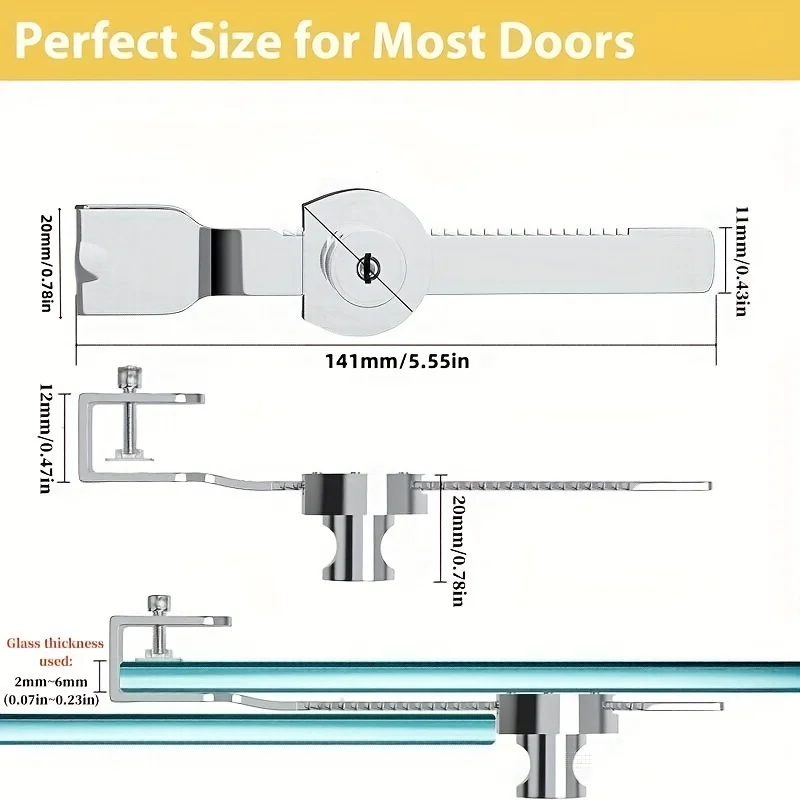Glazen schuifdeurslot met sleutel, vitrine met verchroomde afwerking, veiligheidsschuifkast, bewijs veiligheidskast glazen deuren slot