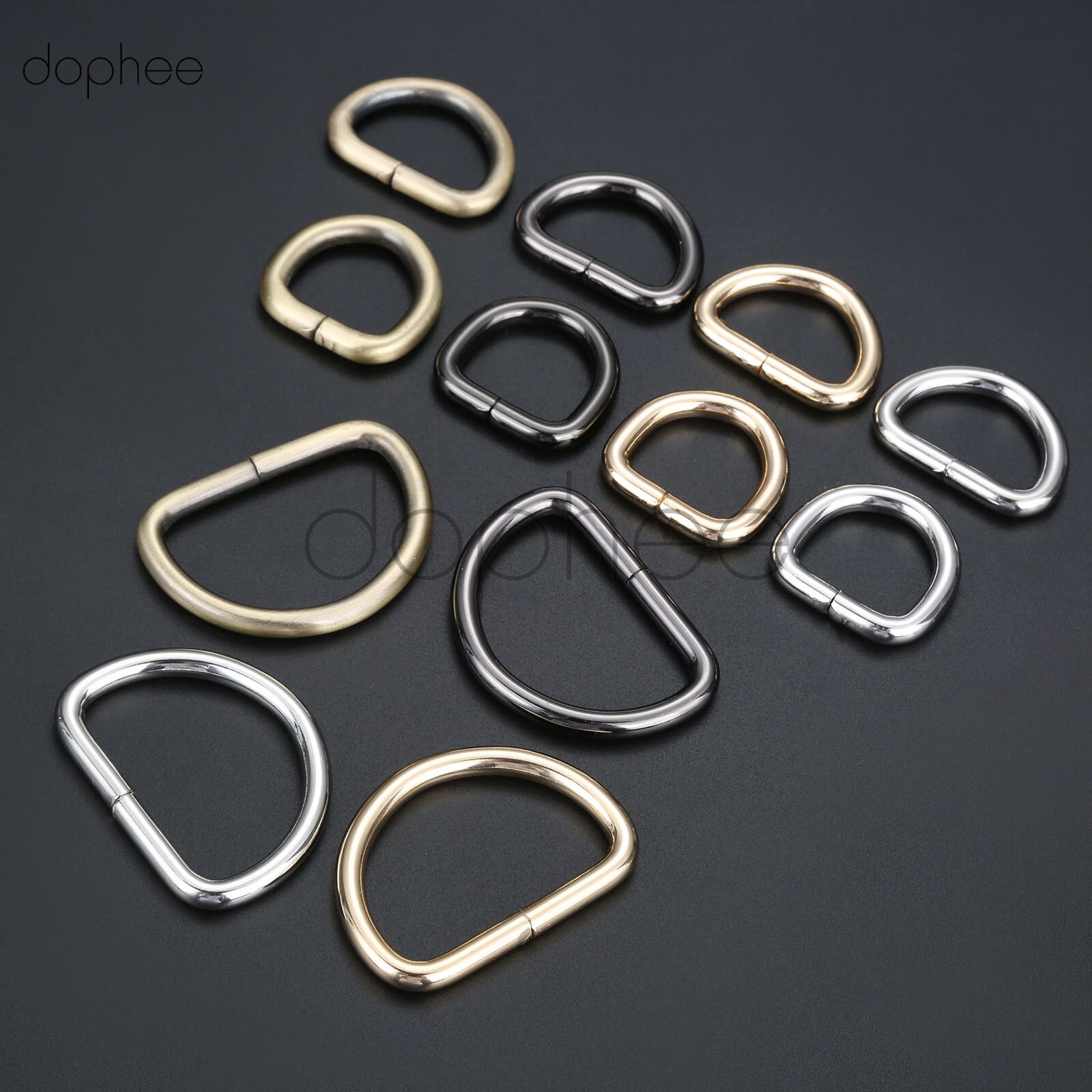 Dophee 10 pièces Anneaux en D 20mm 25mm 38mm sangle cerclage sacs accessoire de vêtement de détail non soudé en métal plat Dee bague
