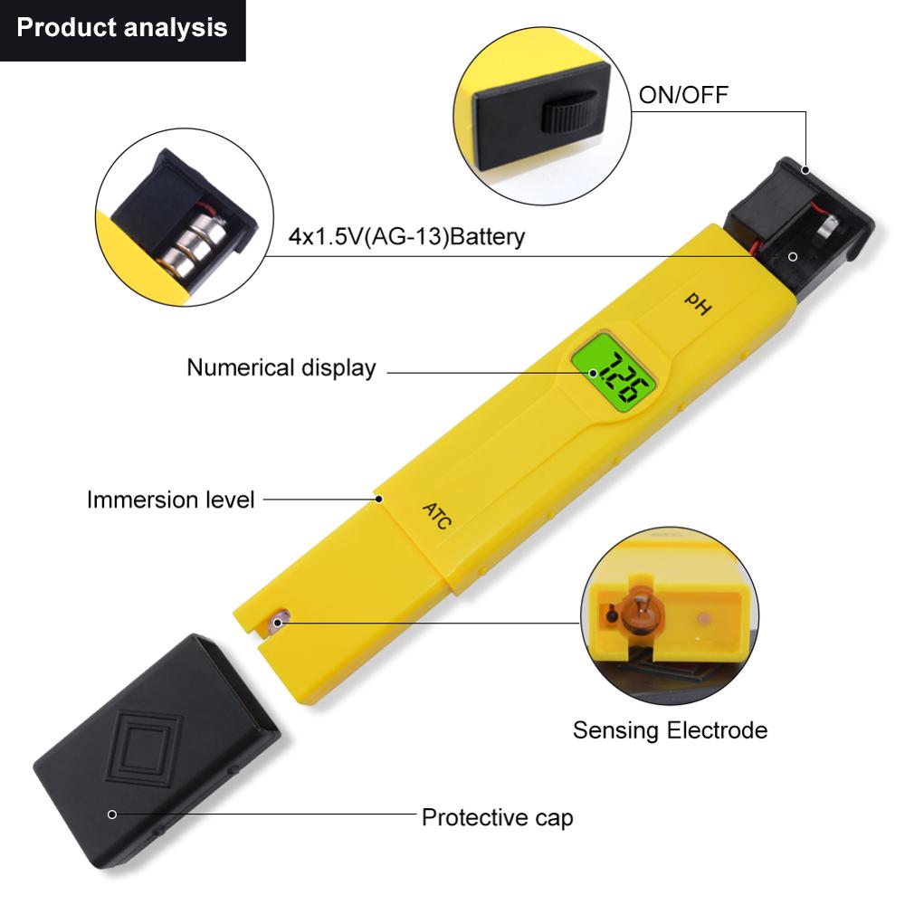 Digitale PH meter met ATC PH test pen Zuurgraad meter pH tester Water quality test pen Nauwkeurigheid 0.1pH draagbare PH meter blacklight