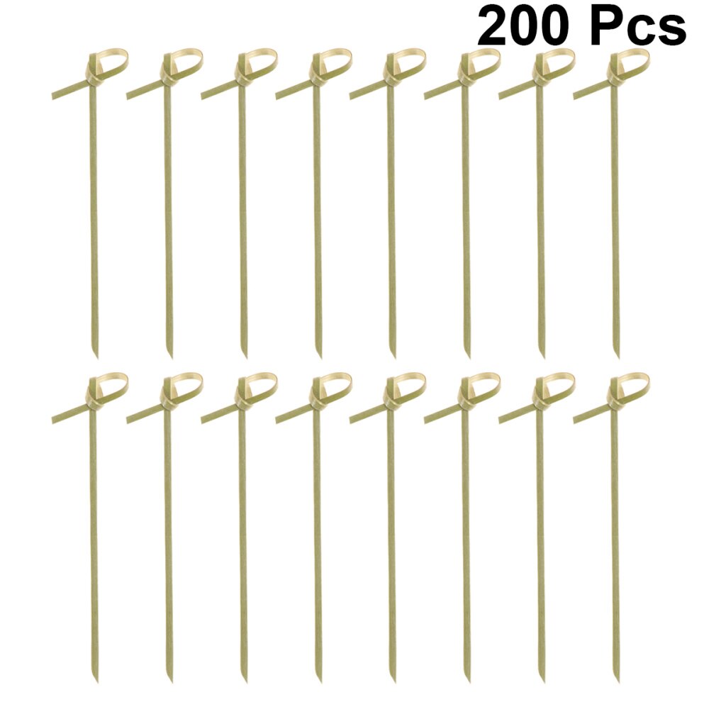 200 Pcs 10.5Cm Wegwerp Dikker Cocktail Picks Knoop Bamboe Fruit Voorgerecht Drinken Voedsel Picks Sticks Feestartikelen (Zwart): As Shown