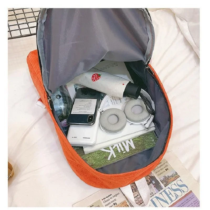 Sztruksowe plecaki o dużej pojemności Nastoletnie dziewczęta Tornister Uczeń szkoły średniej College Bookbag Klasyczne kobiety w stylu preppy