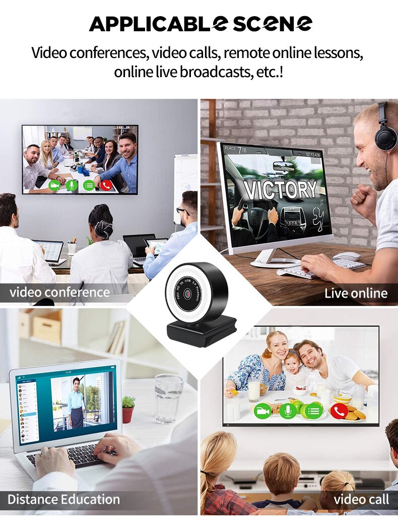 Full HD 1080P/2K Webcam Driver-free Conference Live Webcam With Mic Fill Light Computer Camera For PC Desktop Laptop