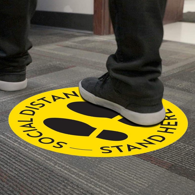 Social Distancing Floor Decals Safety Floor Sign Poster Maintain 6 Foot Distance Anti-Slip Commercial Grade 11" Round