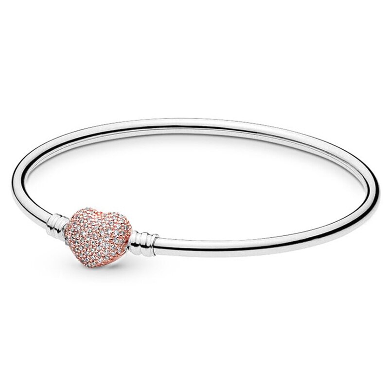 Boosbiy diy 17-21cm roségouden/zilverkleurige zirkonia bedelarmband past op merkarmbanden voor dames sieraden paar